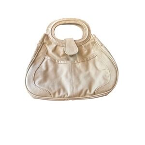 Vintage 80s Bag World Beige Handbag With Oval Handles & Inner Zip Pocket
